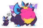  2_fingers anthro avian bat belly big_belly big_butt boot_(artist) boot_(character) bovid butt caprine clothed clothing digital_media_(artwork) fingers goat growth hi_res hooves male mammal moobs nude obese overweight overweight_anthro overweight_male pink_body simple_background solo tail text thick_tail thick_thighs wide_hips wings 