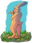  ambiguous_gender anthro blush butt carrot digital_media_(artwork) food fur hare lagomorph leporid lirkov male mammal nude plant simple_background solo vegetable 