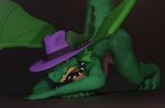  2023 3d_(artwork) absurd_res anthro aroused aroused_face aroused_smile blender_(software) blender_eevee clothing collar digital_media_(artwork) dragon erection fedora genitals green_body hat headgear headwear henry_(henrycharizardboi) henrycharizardboi hi_res jack-o&#039;_pose lizard look_at_camera male penis pose purple_clothing purple_hat purple_headwear reptile scalie smug smug_face solo spiked_collar spikes submissive submissive_male western_dragon yellow_eyes 