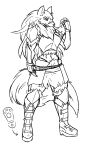  abs anthro armor boots canid canine canis claws clothing female footwear hi_res mammal monochrome rakkuguy scar sketch solo string_panties velvela wolf 