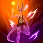  absurd_res anthro beerus bulge clothing domestic_cat dragon_ball dragon_ball_super ear_piercing ear_ring felid feline felis hairless hairless_cat hi_res jaynator1 jaynatorburudragon male mammal muscular piercing ring_piercing shirt skinny_male solo sphynx_(cat) tank_top topwear yellow_sclera 