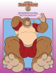  50percentgrey anthro arthropod bear book_cover burly cover feet grub_(insect) grubby hand_behind_head hi_res himbo himbofication insect larva male mammal musclegut muscular open_hand smile soles teddy_ruxpin teddy_ruxpin_(series) toes ursine wide_hips 