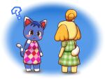  animal_crossing bodily_fluids bottomless canid canine canis clothed clothing domestic_cat domestic_dog dress dripping duo felid feline felis female genital_fluids hi_res isabelle_(animal_crossing) koufun mammal nintendo outside public pussy_juice pussy_juice_drip question_mark rosie_(animal_crossing) sex_toy shaking sweat translucent trembling vibrator 