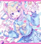  1girl :d blonde_hair blue_bow blue_eyes blue_hair blue_nails blue_shirt blue_skirt bow chouzetsusaikawa_tenshi-chan hair_bow heart holding knife long_hair long_sleeves looking_at_viewer mouse_pointer multicolored_hair multicolored_nails multiple_hair_bows mzwawawao needy_girl_overdose open_mouth pill pink_bow pink_hair pink_nails pleated_skirt purple_bow quad_tails sailor_collar school_uniform serafuku shirt skirt smile solo twintails very_long_hair yellow_bow 