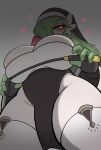  anthro big_breasts blush breasts female gardevoir generation_3_pokemon green_hair hair hi_res looking_at_viewer nintendo nun_outfit pinkcappachino pokemon pokemon_(species) red_eyes simple_background solo white_body 