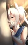  1boy 1girl animal_ears ayanami_(azur_lane) azur_lane breasts closed_eyes fake_animal_ears fellatio hand_on_another&#039;s_thigh highres inori_(xyz5568) long_hair oral penis white_hair 