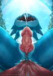  2023 anal anal_orgasm anal_penetration anthro anthro_penetrated bandai_namco blue_arms blue_body blue_legs bodily_fluids cum cumshot digimon digimon_(species) ejaculation erection front_view genital_fluids genitals hands-free male male_penetrated nude open_mouth penetration penis pink_penis saliva shoru spread_legs spreading tongue veemon 