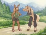  anthro athletic athletic_anthro athletic_female bodily_fluids breasts cleavage clothed clothing duo equid equine female hair hair_over_eyes hooves horse ivanna_bradley lagomorph leporid mammal rabbit rawslaw5 sweat tail 