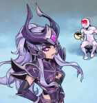  1girl closed_mouth colored_sclera cowboy_shot glowing glowing_eyes grey_hair hand_on_own_hip league_of_legends lipstick long_hair makeup phantom_ix_row purple_eyes purple_lips purple_sclera shadow sidelocks solo_focus syndra 