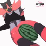  1:1 2d_animation animated anthro biped black_body black_fur blue_eyes clothing felid feliscede female fur generation_7_pokemon incineroar mammal nintendo pokemon pokemon_(species) red_body red_fur simple_background solo thick_thighs white_background 