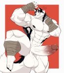  abs anatake anthro balls bandage barefoot biceps big_muscles big_penis bodily_fluids canid canine canis casual_erection casual_nudity domestic_dog erection feet fur genital_fluids genitals hi_res huge_muscles humanoid_feet humanoid_genitalia humanoid_hands humanoid_penis kung_fu male mammal manly martial_artist martial_arts muscular muscular_anthro muscular_male nude pecs penis plantigrade precum quads simple_background solo solo_focus spitz thai_bangkaew vein veiny_penis 