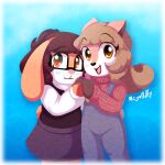  &lt;3 1:1 anthro ashley_(megafluffydrawings) best_friends black_nose blush blush_lines bottomwear brown_hair clothed clothing deer duo embrace eyewear female female/female fully_clothed fur glasses hair heart_nose hi_res hug lagomorph leporid lineless long_hair lopped_ears mammal medium_hair megafluffydrawings orange_eyes overalls pink_nose rabbit short_tail simple_background skirt sophie_(megafluffydrawings) tail tan_body tan_fur thin_eyebrows white_body white_fur yellow_eyes young 