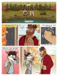  anthro bathrobe beard bench body_hair canid canine canis capreoline chest_hair clothed clothing comic deer dialogue english_text facial_hair flashback forest fully_clothed hat headgear headwear hi_res knocking_on_door lake leo_(nardodraws) male mammal moose nardodraws nervous partially_clothed plant robe rodney_(nardodraws) sitting speech_bubble text tom_(nardodraws) tree wolf 