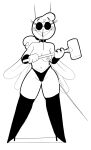 accessory anthro arthropod black_and_white boots breasts clothing creator_ant dipteran eyewear female footwear genitals glasses hammer hi_res insect legwear monochrome mosquito mostly_nude navel nipples nude simple_background smile solo stockings teeth tools wings 