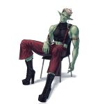  abs banana_toaster blonde_hair boots bottomwear chair clothed clothing crop_top drawfee_(copyright) drawtectives footwear fully_clothed furniture gyorik_rogdul hair hi_res high_heels humanoid humanoid_pointy_ears male muscular muscular_humanoid muscular_male navel orc pants shirt sitting solo suspenders tight_clothing topwear 