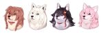  4girls ahoge animal_ear_fluff animal_ears bone_hair_ornament braid brown_eyes brown_hair dog_ears doge fox_ears hair_between_eyes hair_ornament hakui_koyori highres hololive inugami_korone long_hair looking_at_viewer meme multicolored_hair multiple_girls ookami_mio pink_hair red_hair shirakami_fubuki streaked_hair sukemyon twin_braids virtual_youtuber white_background white_hair wolf_ears 