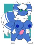  2018 3:4 absurd_res animal_genitalia animal_penis anthro balls big_breasts blue_body blue_fur blue_nipples breasts crossgender fur generation_6_pokemon genitals gynomorph hi_res ikakins intersex meowstic mti_crossgender navel nintendo nipples penis pokemon pokemon_(species) short_stack slightly_chubby solo tapering_penis teal_eyes wide_hips 