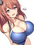  1girl black_one-piece_swimsuit blue_eyes blue_one-piece_swimsuit breasts brown_hair competition_swimsuit covered_navel dated highleg highleg_swimsuit highres kantai_collection large_breasts long_hair looking_at_viewer montemasa multicolored_clothes multicolored_swimsuit one-hour_drawing_challenge one-piece_swimsuit saratoga_(kancolle) smile solo swimsuit twitter_username two-tone_swimsuit 