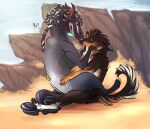  duo female feral fluffy fur hips_grab holding_face kissing male male/female nahyon nahyon_(character) sitting_on_another tail xuu_(character) 