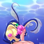  bimbo_lip borvar duo eyes_closed female feral hi_res maddy_(grass-noodle) male male/female nintendo offscreen_character pokemon pokemon_(species) pressed_against underwater water 