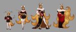  animal_ears breasts cleavage english_text fox_ears fox_girl highres kitsune large_breasts lhanamo multiple_tails original pregnant tail 