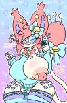  &lt;3 anthro bell bell_collar big_breasts breasts clitoris clitoris_piercing clothing collar english_text female generation_3_pokemon genital_piercing genitals hair hi_res huge_breasts legwear lewdchuu_(artist) nintendo nipple_piercing nipples one_breast_out piercing pink_hair pink_nipples pokemon pokemon_(species) pussy ribbons shiny_pokemon skitty solo star stockings sweater tail text topwear white_body 