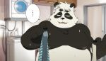  2023 anthro bear belly big_belly black_body black_nose bodily_fluids clothing ellipsis eto1212 giant_panda hi_res kemono male mammal moobs nipples overweight overweight_male sasayama_akira solo sweat underwear vtuber white_body 