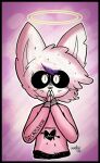  &lt;3 anthro black_sclera claws clothing digital_media_(artwork) disastercat domestic_cat felid feline felis finger_claws fur hair halo humanoid male mammal nick_(disastercat) pink_background pink_clothing simple_background solo white_body white_fur white_hair 