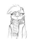  anthro confusion disney female hair hi_res judy_hopps lagomorph leporid line_art looking_at_viewer mammal rabbit scarf simple_background solo spoof_(artist) white_background winter_clothing zistopia zootopia 