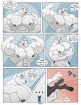  abs anthro big_pecs black_body black_fur canid canine canis clothing comic duo english_text flexing_bicep flexing_muscles fur hi_res juano male mammal muscular muscular_anthro muscular_male pec_squeeze pecs russian_text sergei_(juano) size_difference text thong underwear white_body white_fur wolf zil_(zilch1998) 