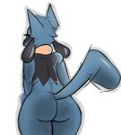  ambiguous_gender anthro big_butt blue_body blue_skin butt canid canine generation_4_pokemon girly hi_res looking_at_viewer looking_back mammal nintendo pokemon pokemon_(species) presenting presenting_hindquarters riolu solo sticker thick_thighs vivarin1969 