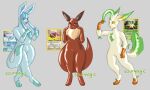  ambiguous_gender angry anthro clothing eevee eeveelution generation_1_pokemon generation_4_pokemon glaceon glistening glistening_body group latex leafeon nintendo pokemon pokemon_(species) rubber rubber_clothing rubber_suit smile sourmagic suit suiting surprise surprised_expression transformation 