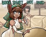  2girls animal_ears black_hair breasts brown_hair centurii-chan_(artist) dark_skin egypt egyptian_clothes egyptian_hat english_text eyeliner fangs green_eyes jewelry looking_at_viewer makeup multiple_girls sign tagme thumbs_up traditional_dress 