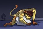  absurd_res anthro bite felid gradient_background grinding hi_res lao_leopard leopard male male_anthro mammal masturbation nude pantherine pillow pillow_bite pillow_humping simple_background solo thekinkybear 