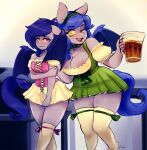  alcohol anthro bat_pony beer beverage big_breasts blush breasts choker clothing collar dress duo dusk_rhine embarrassed equid female hasbro jewelry legwear lizombie looking_at_viewer maid_uniform mammal mug my_little_pony necklace racket_rhine smile thigh_highs uniform 