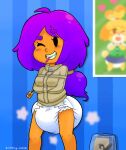  animal_crossing bdsm bondage bound diaper female glowing_fangs human isabelle_(animal_crossing) mammal nintendo pen price_tag restraints shima_pad solo straitjacket 