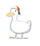  animal animal_focus bird duck dyun hololive no_humans red_headwear simple_background standing subaru_duck white_background white_headwear 