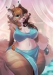  anthro big_breasts bottomwear bra breasts brown_body brown_fur brown_hair cleavage clothed clothing domestic_cat felid feline felis female fluffy fluffy_tail fur hair hi_res huge_hips inner_ear_fluff loincloth looking_at_viewer mammal midriff pear-shaped_figure smile solo tail thick_thighs tlt_echelon tuft underwear voluptuous_female wide_hips 