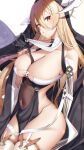  1girl absurdres azur_lane bare_shoulders between_breasts black_gloves blonde_hair breast_cutout breasts cleavage collarbone covered_navel cowboy_shot dress dress_tug fake_horns gloves habit hair_between_eyes half_gloves highres horns implacable_(azur_lane) large_breasts long_bangs long_hair looking_at_viewer nun pelvic_curtain red_eyes revealing_clothes seele0907 sideless_outfit thighhighs veil white_horns white_thighhighs 