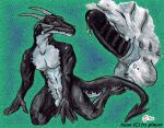  2006 animal_genitalia anthro balls dragon dripping_penis erection frill_(anatomy) genitals head_crest head_frill horn male penis scalie sheath solo the_s xeon 