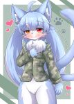  &lt;3 2023 5_fingers absurd_res ahoge anthro blue_body blue_fur blue_hair blush bottomless bottomless_anthro bottomless_female breasts camo camo_clothing camo_print claws clothed clothing crossgender cute_fangs digital_media_(artwork) domestic_cat featureless_crotch felid feline felis female female_anthro finger_claws fingers fluffy forked_tail fur hair heterochromia hi_res jacket japan_air_self-defense_force kemono kemosyotaralsei long_hair looking_at_viewer male_(lore) mammal mtf_crossgender neck_tuft omaneko_(jasdf) pattern_clothing pink_nose portrait red_eyes solo tail three-quarter_portrait topwear tuft unusual_anatomy unusual_tail white_body white_fur yellow_eyes 