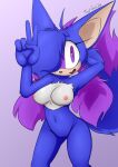  absurd_res anthro areola blue_body breasts female frost_norde genitals gesture hi_res looking_at_viewer nipples nude open_mouth purple_body purple_eyes pussy sega solo sonic_the_hedgehog_(series) v_sign white_body 