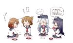  &gt;_&lt; 4girls akatsuki_(kancolle) anchor_symbol black_hair black_headwear black_pantyhose black_sailor_collar black_skirt black_socks black_thighhighs blush brown_eyes brown_hair closed_eyes fang flat_cap folded_ponytail grey_hair hair_between_eyes hat hibiki_(kancolle) hishimochi horosho ikazuchi_(kancolle) inazuma_(kancolle) kantai_collection kneehighs long_hair long_sleeves multiple_girls neckerchief open_mouth pantyhose pleated_skirt red_neckerchief russian_text sailor_collar school_uniform serafuku short_hair skin_fang skirt smile socks thighhighs thought_bubble translation_request yamabuki_(yusuraume) 