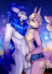  absurd_res anthro auriabara balberit balls blumarshmallow canid canine duo embrace erection fox fur genitals hi_res hug male male/male mammal penis stroking wickerbeast 