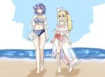  2girls beach blue_sky cloud cloudy_sky highres koyane_(silver81106) letty_whiterock lily_white looking_at_viewer multiple_girls ocean shore sky swimsuit touhou water 