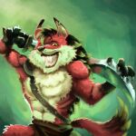  anthro canid canine fox grin grinning_at_viewer hi_res male mammal melee_weapon muscular muscular_anthro muscular_male smile solo sword weapon ziggy_starfur 