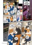  anthro bathroom beverage canid canine canis clothed clothing comic domestic_cat domestic_dog duo felid feline felis hi_res horror_movie luwei_(artist) male male/male mammal movie_theater muscular muscular_male scared sleeveless_hoodie sumiya yuta 