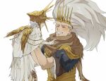  2boys absurdres armor brothers covered_eyes crown dark_souls_(series) dark_souls_i dark_souls_iii dark_sun_gwyndolin gold_headwear helmet_over_eyes highres long_hair multiple_boys nameless_king otoko_no_ko pauldrons robe shoulder_armor siblings smile sun_symbol white_hair white_robe zunkome 