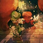 2boys 6+others blue_overalls crying facial_hair gloves green_headwear highres luigi male_focus mario mario_(series) multiple_boys multiple_others mustache overalls red_headwear toad_(mario) uroad7 white_gloves 