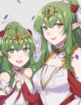  2girls :d bare_shoulders breasts bridal_veil commentary_request dress dual_persona fire_emblem fire_emblem:_shadow_dragon_and_the_blade_of_light fire_emblem_awakening fire_emblem_heroes flower grey_background hair_flower hair_ornament highres large_breasts looking_at_viewer multiple_girls peach11_01 pointy_ears red_flower red_rose rose simple_background sleeveless sleeveless_dress smile tiki_(adult)_(bridal)_(fire_emblem) tiki_(adult)_(fire_emblem) tiki_(fire_emblem) tiki_(young)_(bridal)_(fire_emblem) tiki_(young)_(fire_emblem) veil white_dress 